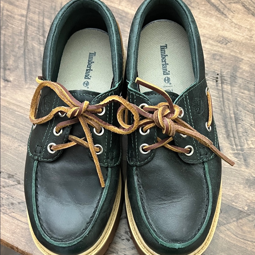 Timberland Women’s Dark Green Leather Boat Shoes